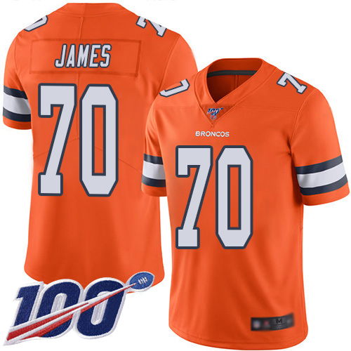 Men Denver Broncos #70 Ja Wuan James Limited Orange Rush Vapor Untouchable 100th Season Football NFL Jersey